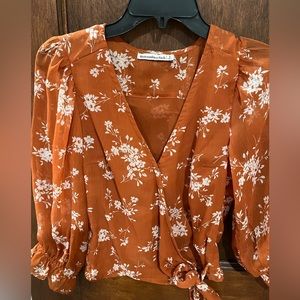 Long-Sleeve Chiffon Wrap Blouse